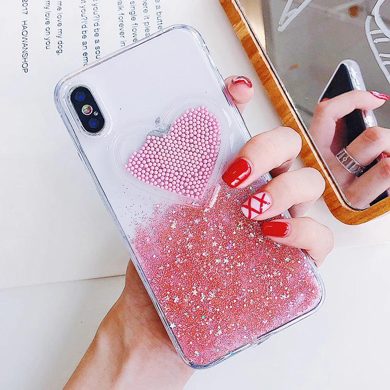Жидкое Сердце Блеск улыбка лицо облака чехол для телефона для iPhone 6 6s 7 8 Plus X XS 11 Pro Max Мороженое Мягкий ТПУ динамический бисер чехол