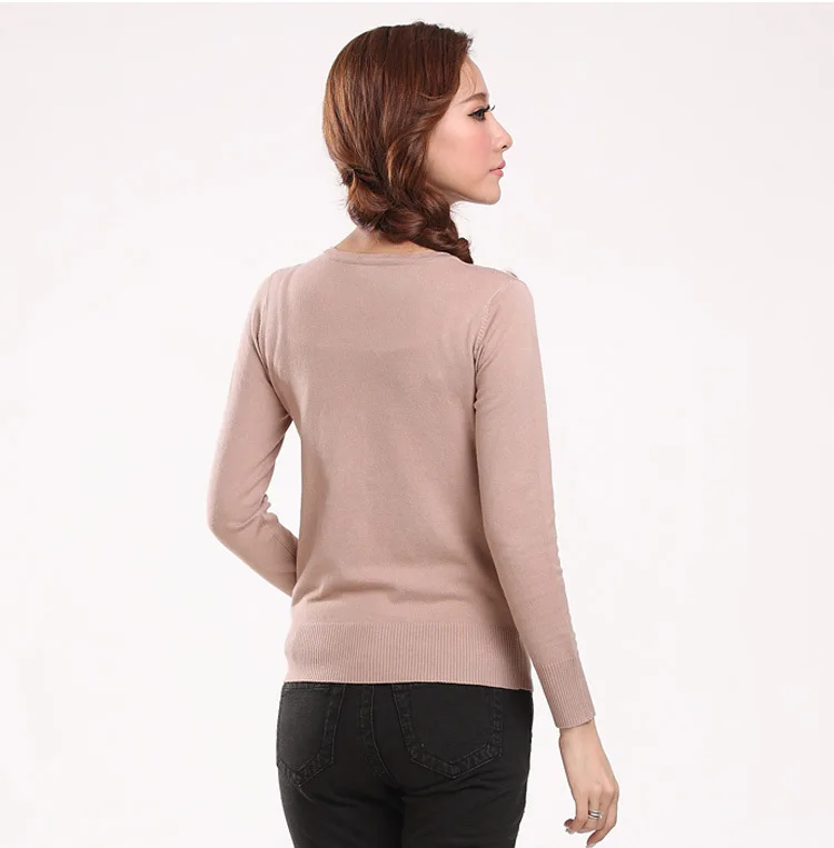 

Nice Spring Cardigan Women Long Sleeves Sweater V-Neck Knitted Coat Slim Sweater Big Yards Solid Candy Color