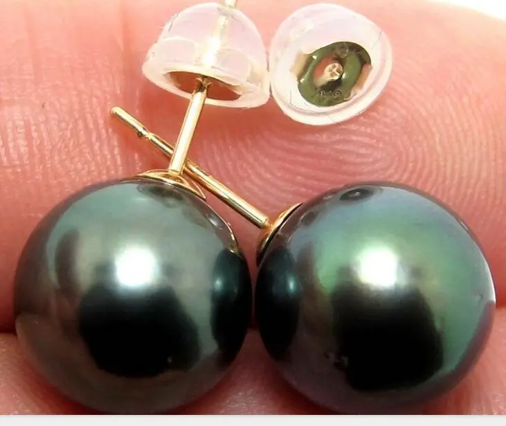 CHARMING 10-11MM AAA tahitian black green PEARL EARRING 18k | Украшения и аксессуары