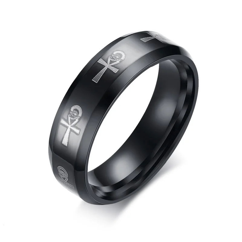 Black Color Vnox мужской Египетский крест Анкх крест кольцо для мужчин нержавеющая сталь черные религиозные обручальные кольца мужские ислам ювелирные изделия - Цвет основного камня: Black Color