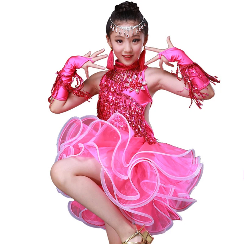 

Latin Dance Competition Dresses For Girls Sequin Tango Cha Cha Fringe Dresses Kids Set Samba Rumba Performance Dance Wear DC1494