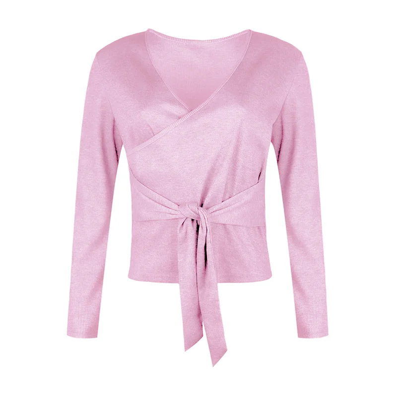 Женская футболка с длинными рукавами и перекрещенными бретелями v образным