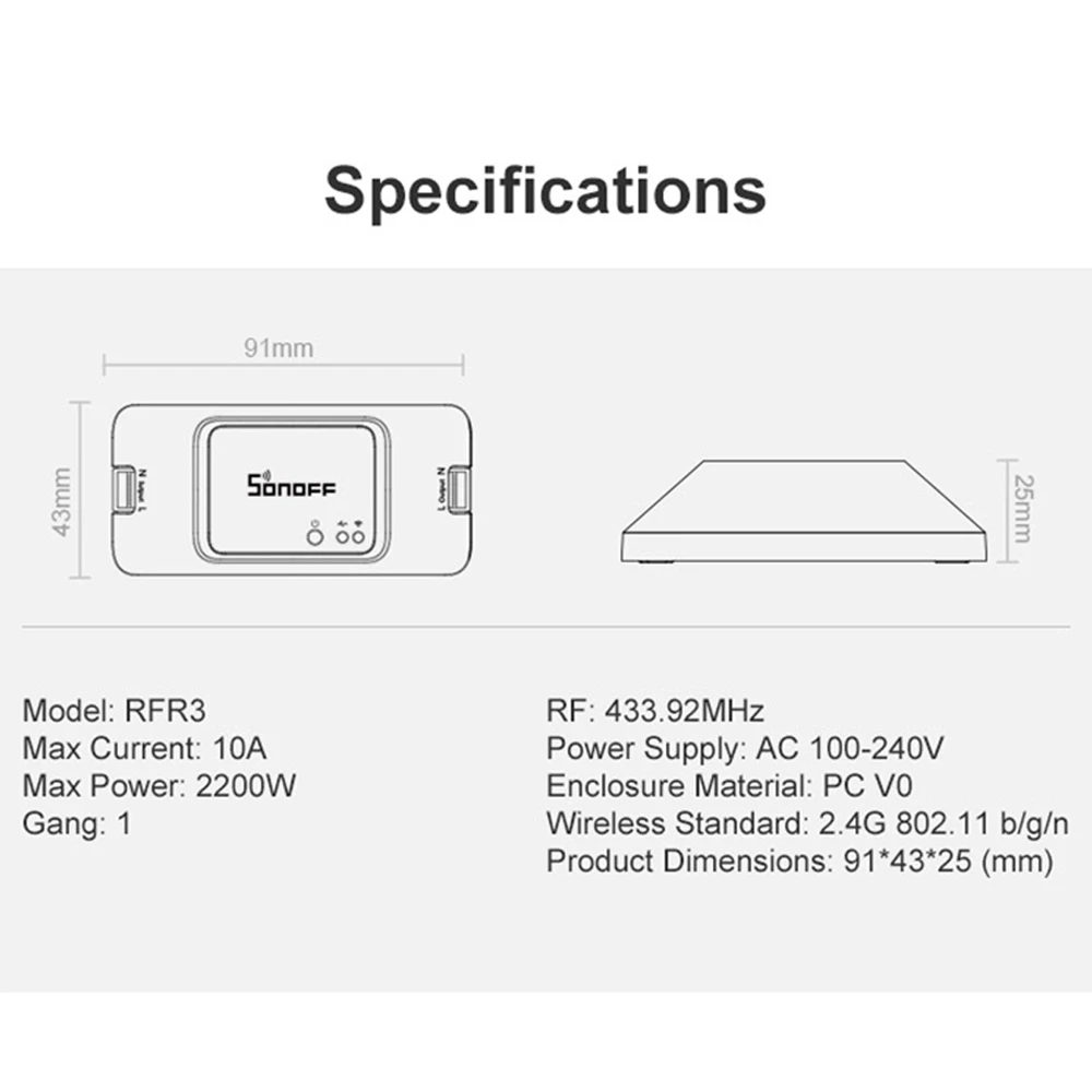 Умный радиочастотный переключатель SONOFF RFR3 433 МГц Wi Fi 100 240 В|Модули для умного дома|