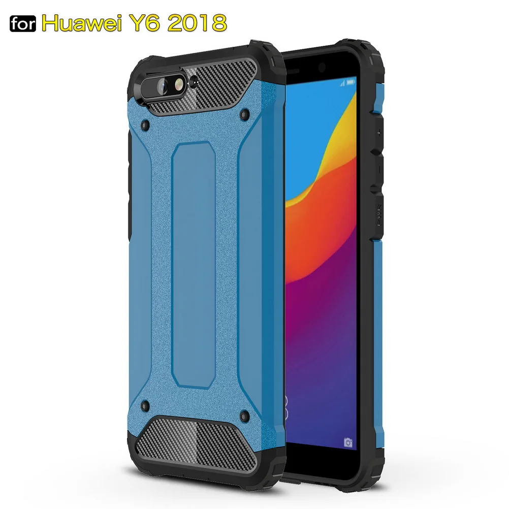 Небесно-голубой Противоударный чехол s для huawei Y6 чехол двухслойный Гибридный армированный Жесткий Чехол для задней панели для huawei Y6 Prime чехол Funda - Цвет: Небесно-голубой