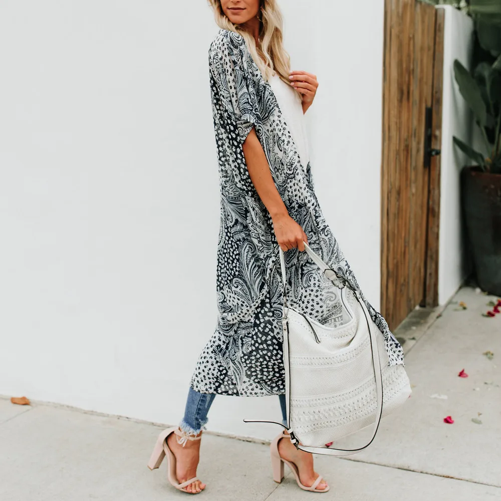

Women Tops And Blouses Nice Fashion Chiffon Cover Blouse Tops Print Suit Bikini Swimwear Beach Swimsuit Smock Sashes