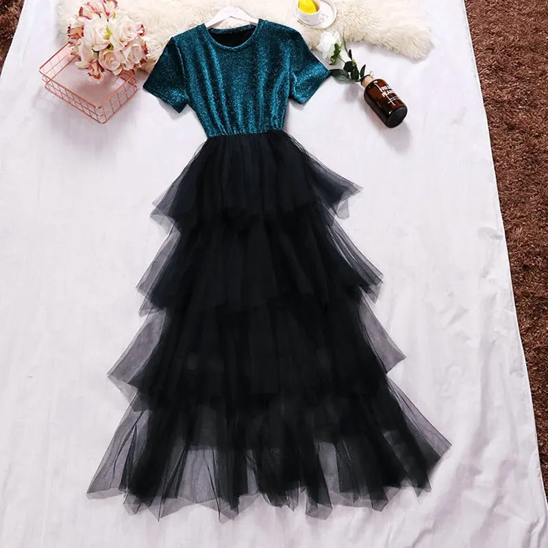 2019 летнее Новое Женское платье с круглым вырезом и коротким рукавом яркое