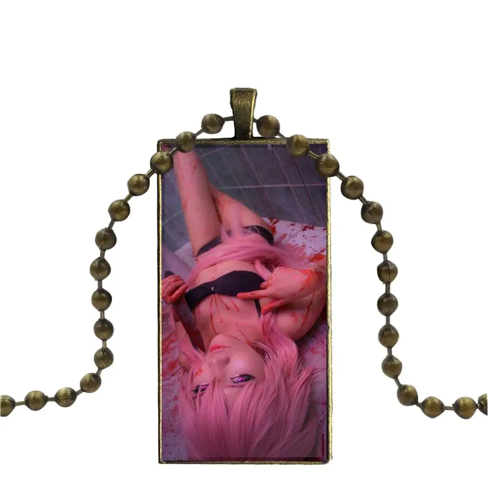 EJ Glaze For Men Women Mirai Nikki Gasai Yuno Glass Cabochon Jewelry Bronze Color With Long Pendant Choker Rectangle Necklace | Украшения и