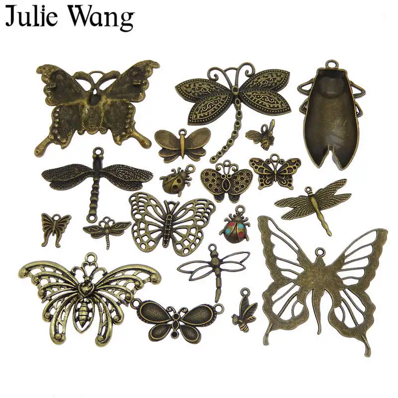 10 шт. подвески Julie Wang в виде бабочки стрекозы случайный смешанный сплав насекомое