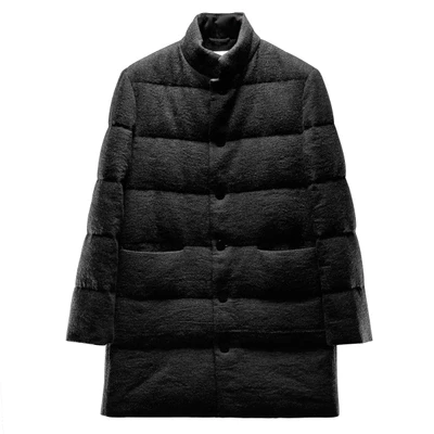 Мужская пуховая куртка LinenAll черная утепленная верхняя одежда средней длины с