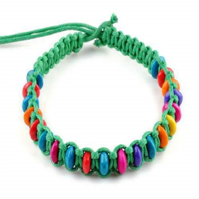 Плетеные браслеты с разноцветными деревянными бусинами для женщин и девушек 13