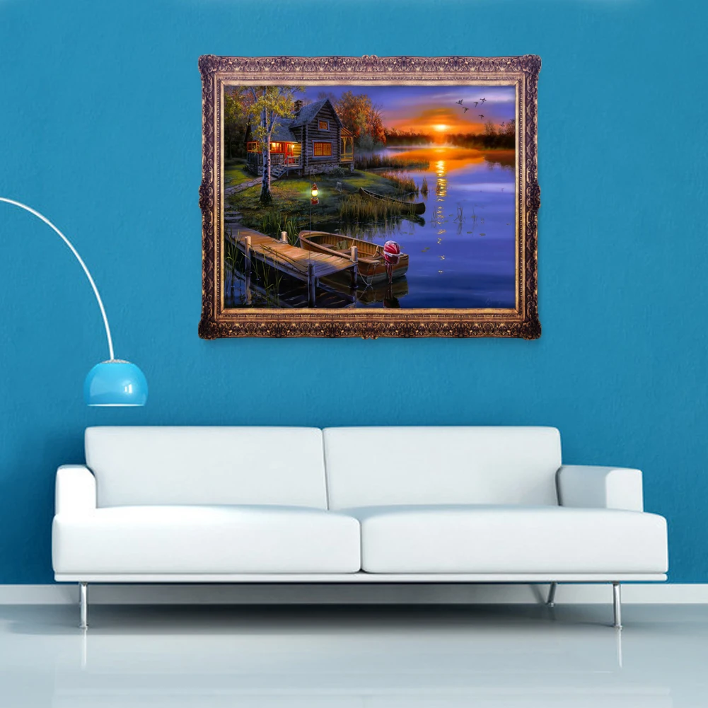 50*40 см DIY 5D алмазов картина фотообои с живописным озером дом Набор для вышивания