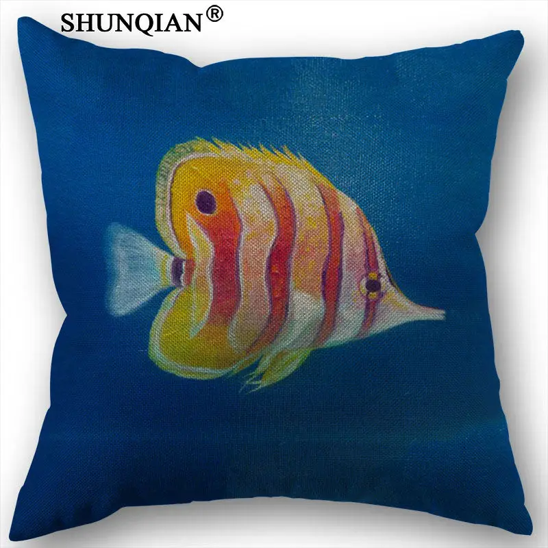

Linen Cotton Watercolor fish Pillow Cover Custom Print Home Decorative Throw Pillows Cases 45x45cm one side Y4142