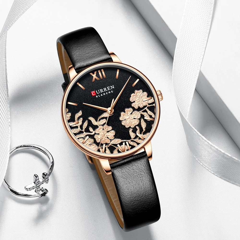 NEW CURREN Leather Women Watches Beautiful Unique Design Dial Quartz Wristwatch Clock Female Fashion Dress Watch Montre femme | Наручные