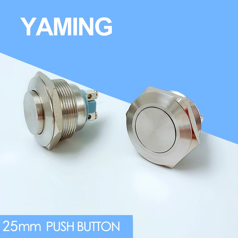 

25mm Metal Stainless Steel Push Button Switch Waterproof IP65 Momentary Reset Doorebll Bell Horn High Head/Flat Round