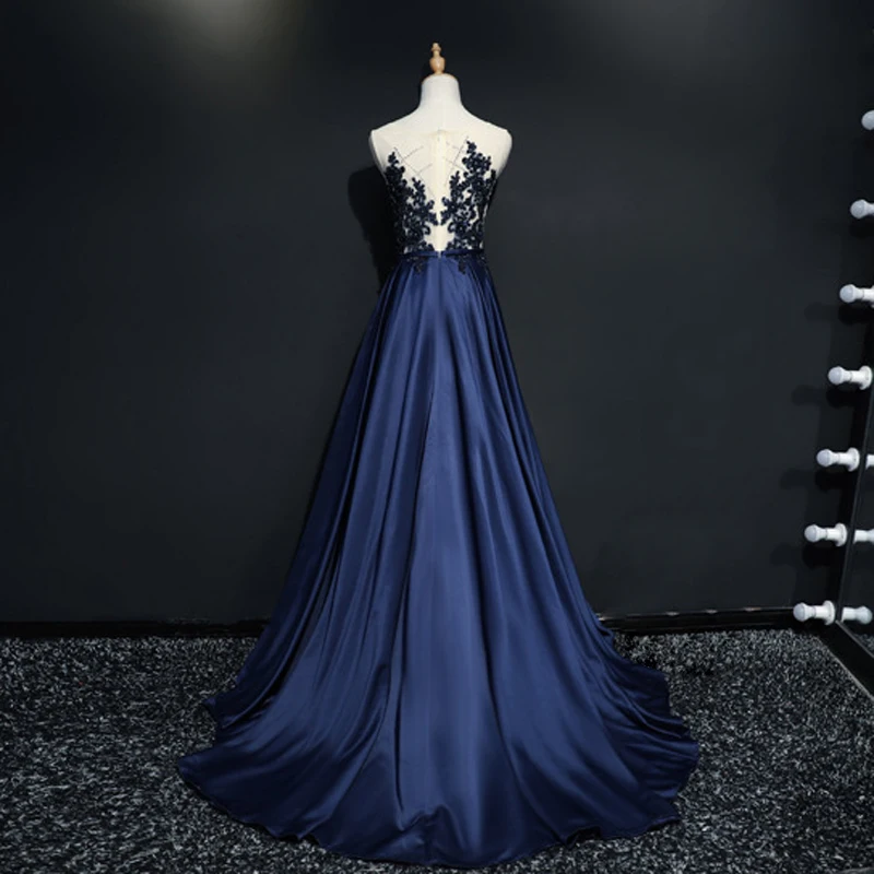 Robe De Soiree модные кружевные бисерные сексуальные длинные вечерние платья с открытой спиной для невесты, банкета, элегантные темно-синие вечерние платья для выпускного вечера
