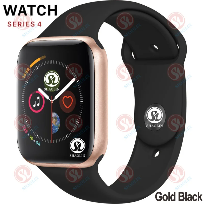 Gold Black Скидка 50% 42 мм женские умные часы серии 4 Bluetooth подключение для Android телефона IOS apple iPhone 6 7 8 X умные часы для мужчин - Цвет: Gold Black