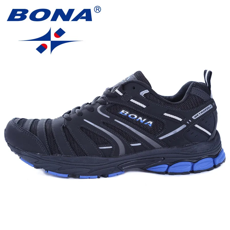 BLACK BLUE BONA/Новое поступление; стильные мужские кроссовки для бега; прогулочные треккинговые кроссовки; удобная спортивная обувь; светильник; - Цвет: BLACK BLUE