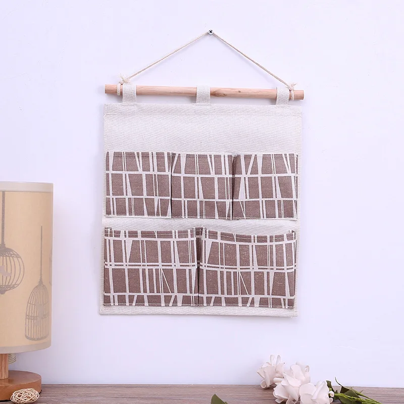 Coffee plaid Фламинго шаблон хлопок белье висячая сумка для хранения 5 карманов настенный шкаф висячая сумка карман на дверь милые игрушки Органайзер - Цвет: Coffee plaid