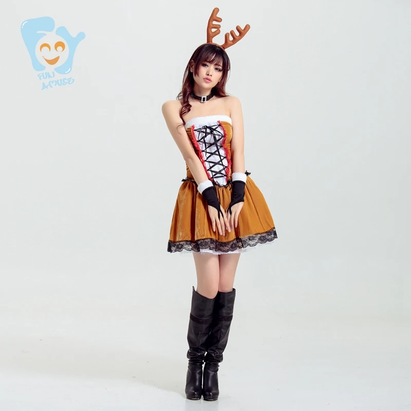 Для женщин Рождество костюмы пикантные Косплэй костюм Необычные без бретелек