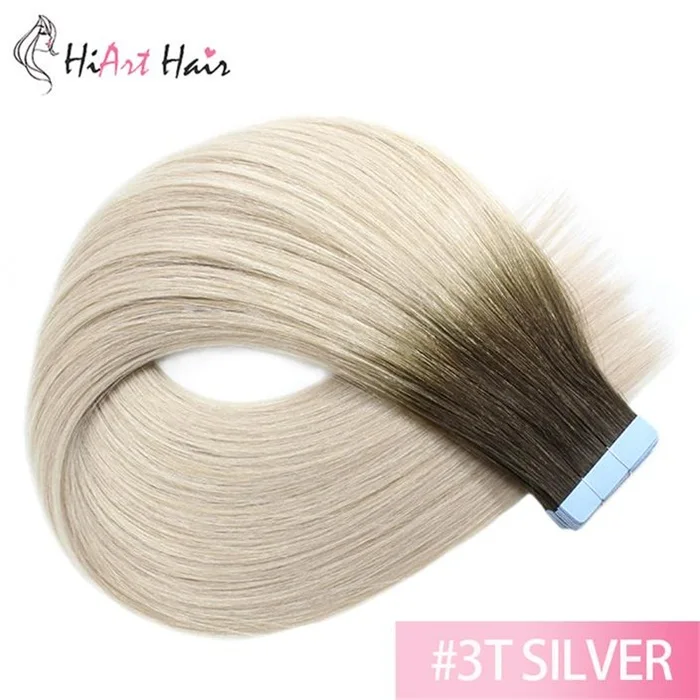 3T SILVER HiArt 2,5 г/шт. волосы для наращивания на ленте, натуральные волосы remy для салона, волосы с двойной лентой, прямые волосы для наращивания 1" 20" 22" - Цвет: 3T SILVER