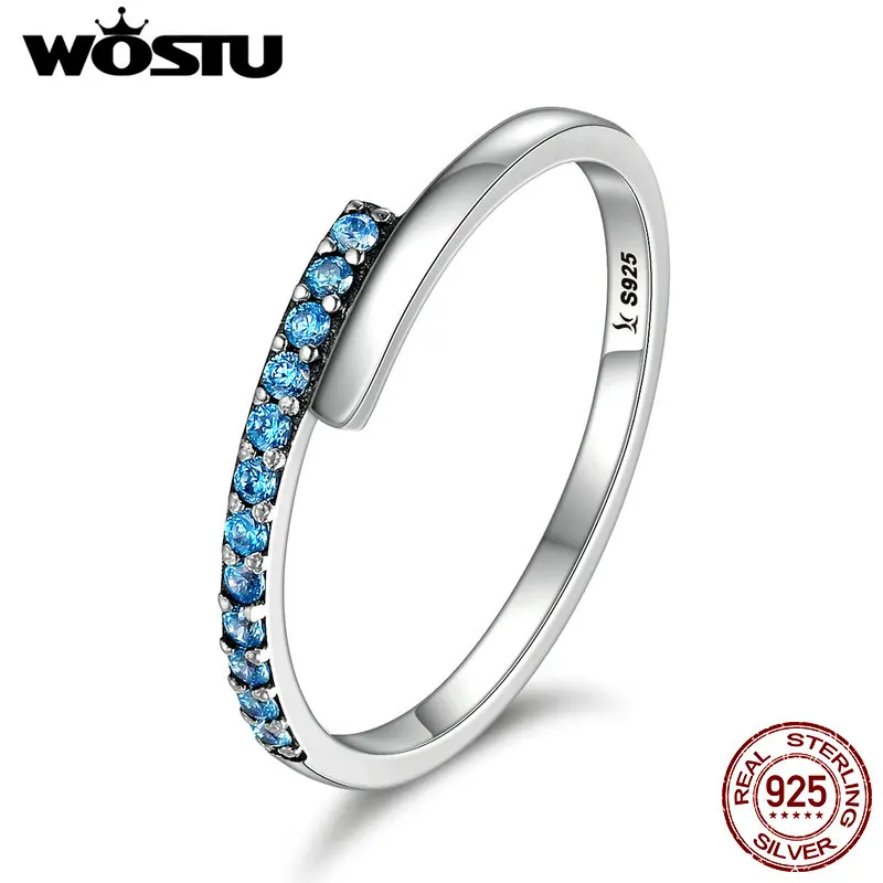WOSTU, высокое качество, 925 пробы, серебряные, синие, CZ, кольца на палец для женщин, модные, вечерние, ювелирные изделия, отличный подарок FIR099