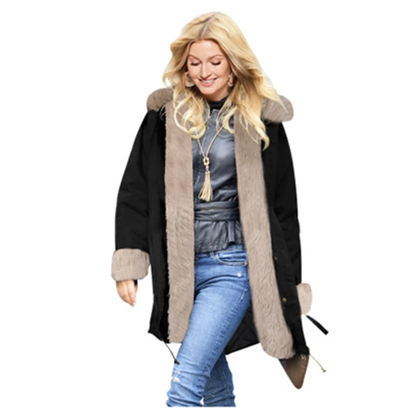 Large Size Winter Women Faux Fur Overcoat Casual Slim Thick Warm Female Fur Coats Vintage Spliced Army green Outerwear J739