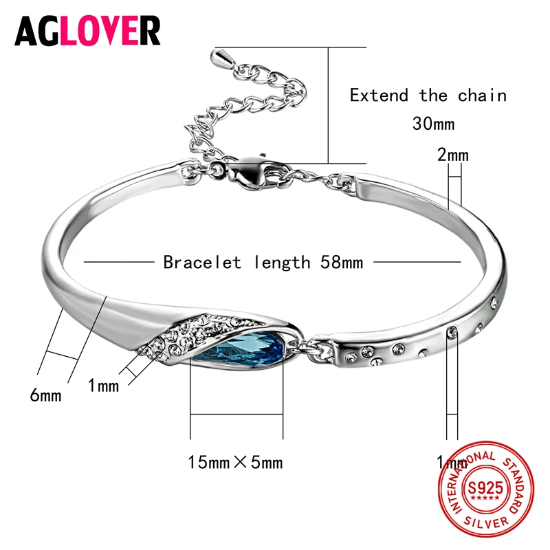 Браслеты с австрийскими кристаллами из твердого стерлингового серебра 925 пробы