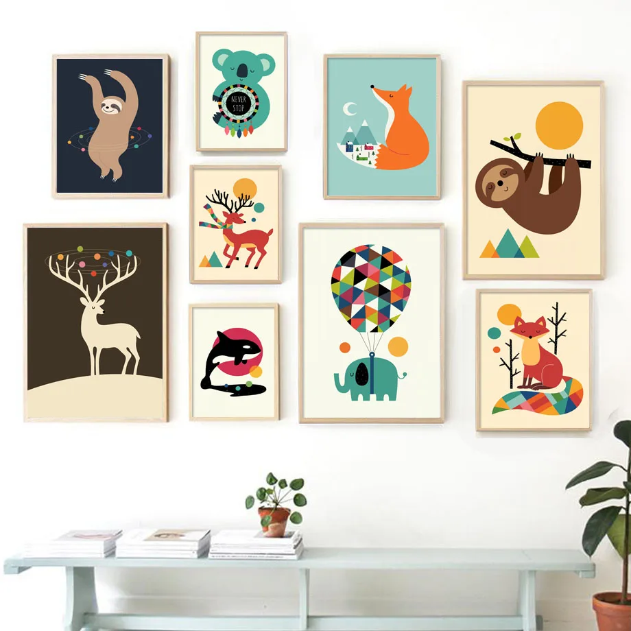 Wall Art Холст Картина лиса Лось енот коала Животные репродукции Nordic Плакаты и