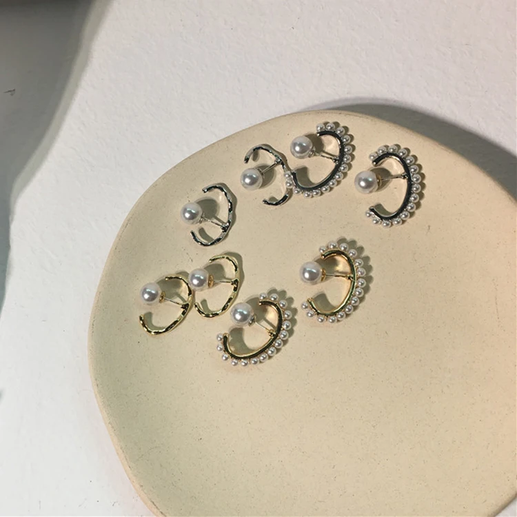 Женские винтажные серьги гвоздики японский неправильный овал полукруг с