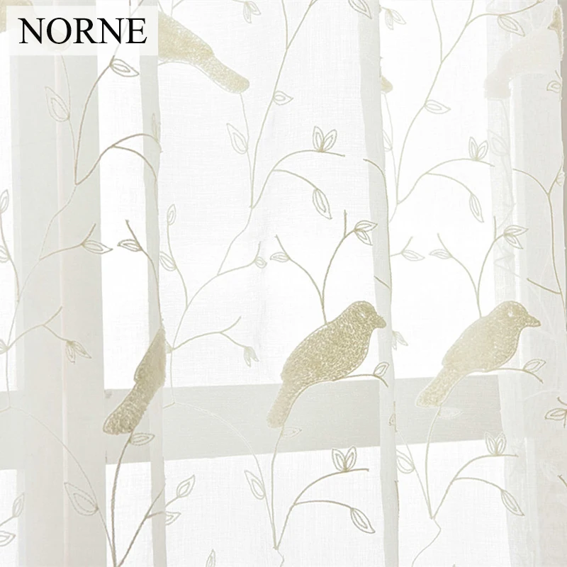 

NORNE Modern Bird White Voiles Tulle Sheer Curtains for Living Room Bedroom Kitchen Door Window Decorate Curtain Drape Panels