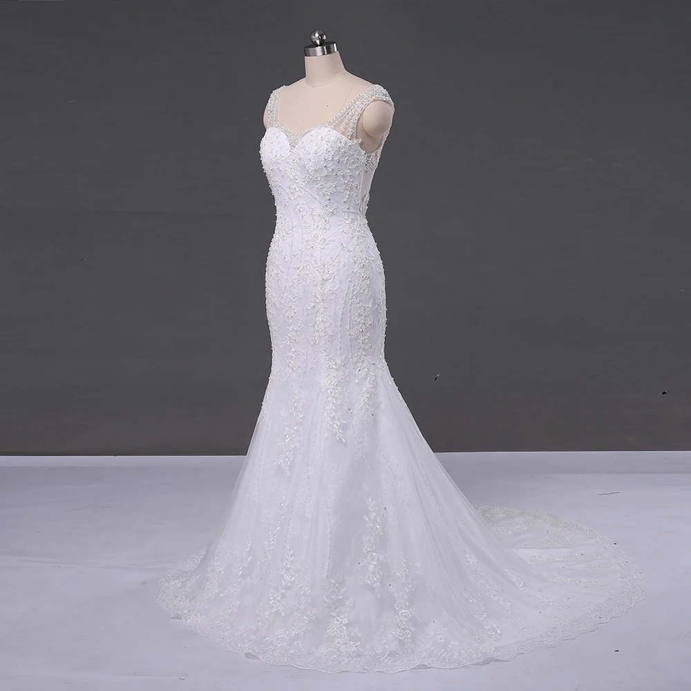 Robe de mariage прозрачные платья невесты на спине роскошное кружевное богемное свадебное платье русалки с жемчугом свадебное платье