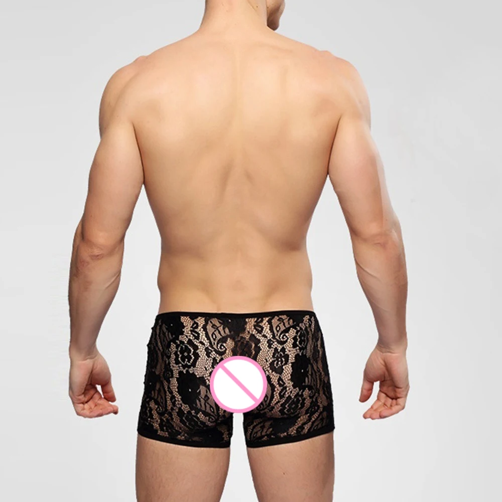 Мужское модное сексуальное кружевное прозрачное Боксеры Шорты Нижнее белье