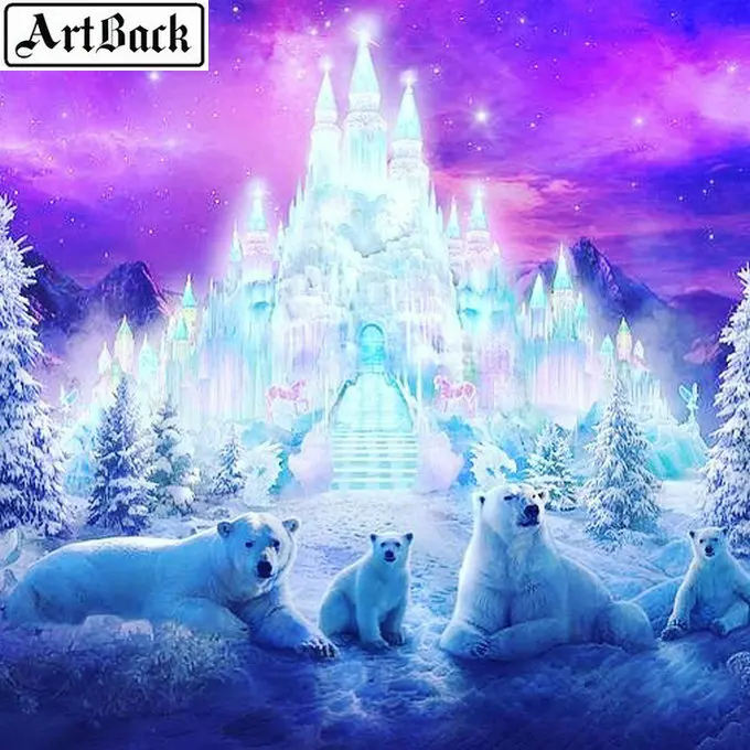 

New 5d diy diamond painting ice snow castle bear full square 3d diamond embroidered crystal mosaic home decor kit
