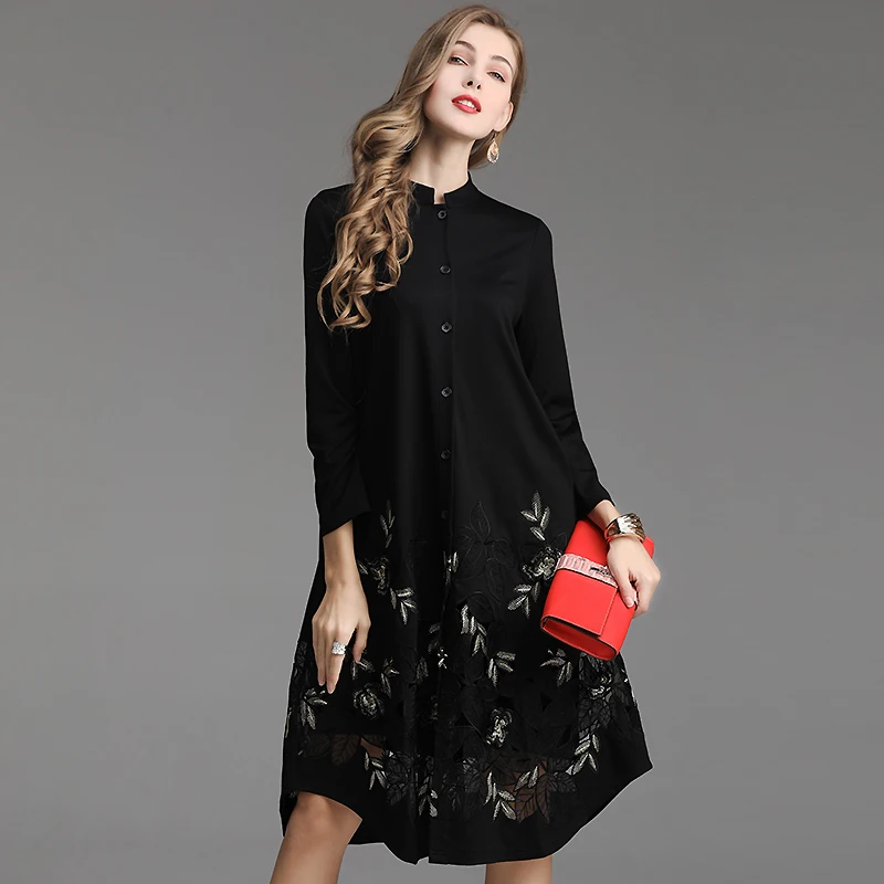 Женское длинное пальто с вышивкой однобортное верхняя одежда большого размера 5XL