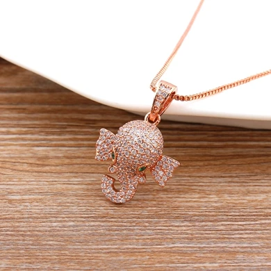 With Link-Rose Gold Лидер продаж, милое CZ колье с кулоном в форме слона и кулоны золотого цвета с кубическим цирконием для женщин и девочек, счастливые ювелирные изделия на день рождения, подарок на год - Окраска металла: With Link-Rose Gold