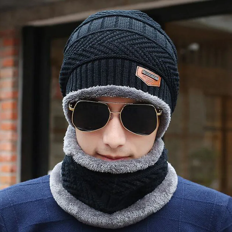 Зимняя шапка грелка для шеи вязанная искусственная шерстяная подкладка Толстая