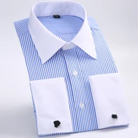 loose large size mens french cufflinks shirt long sleeve flannel business casual shirt camisa masculina striped solid 6xl 5xl