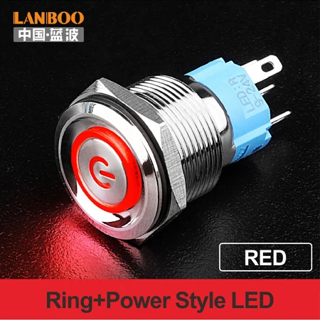 Red LED Power LANBOO 19 мм плоская головка мгновенный или самоблокирующийся металлический кнопочный переключатель с IP65 - Цвет: Red LED Power