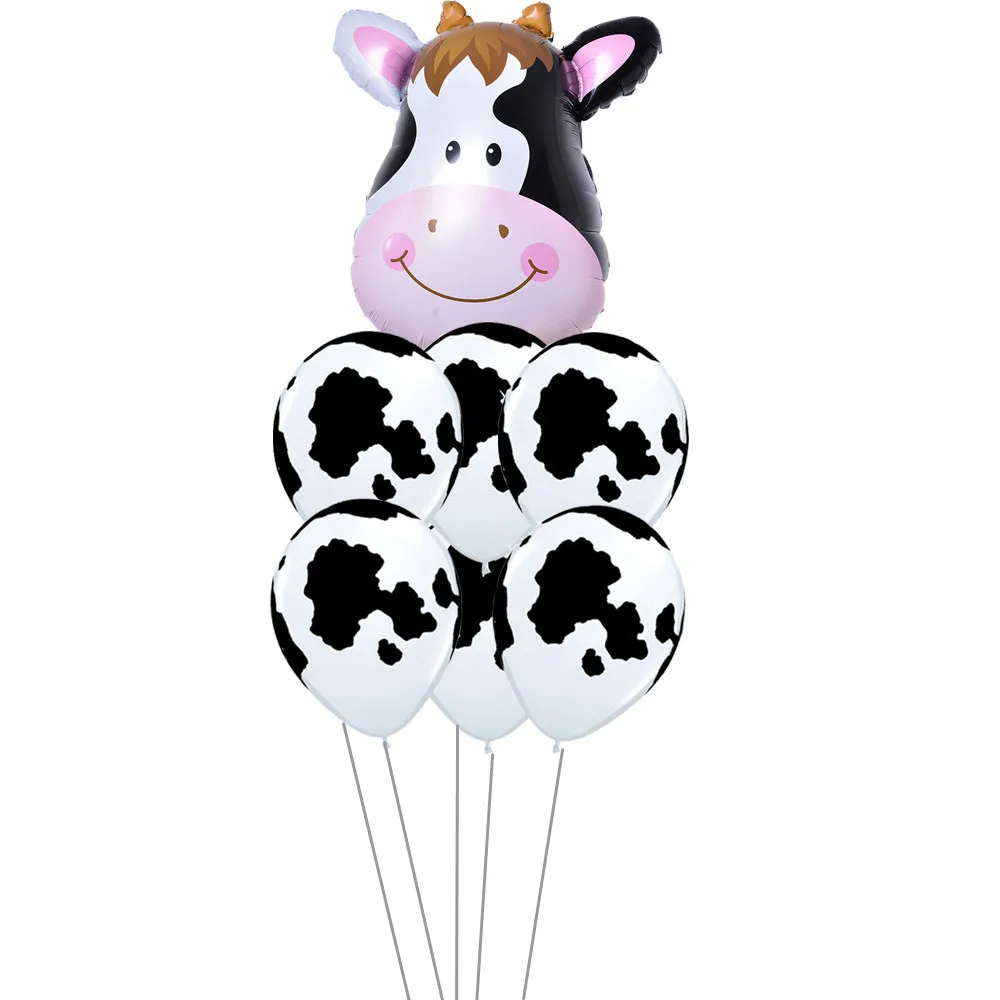 cow 12 шт. Тигр Зебра латексные шары набор тема джунгли сафари животные голова фольги шарики, День подарков будущей матери подарки День рождения украшения - Цвет: cow