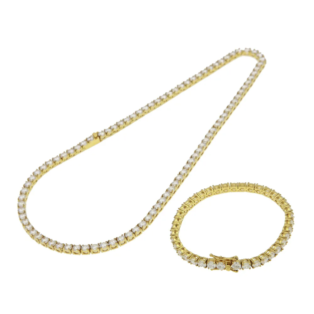 Gold Jewelryset CY& CM 4,5, 6 мм из нержавеющей стали круглая циркониевая теннисная цепочка ожерелье Золотое серебро покрытое льдом 1 ряд cz-цепочка браслет в стиле хип-хоп набор - Окраска металла: Gold Jewelryset