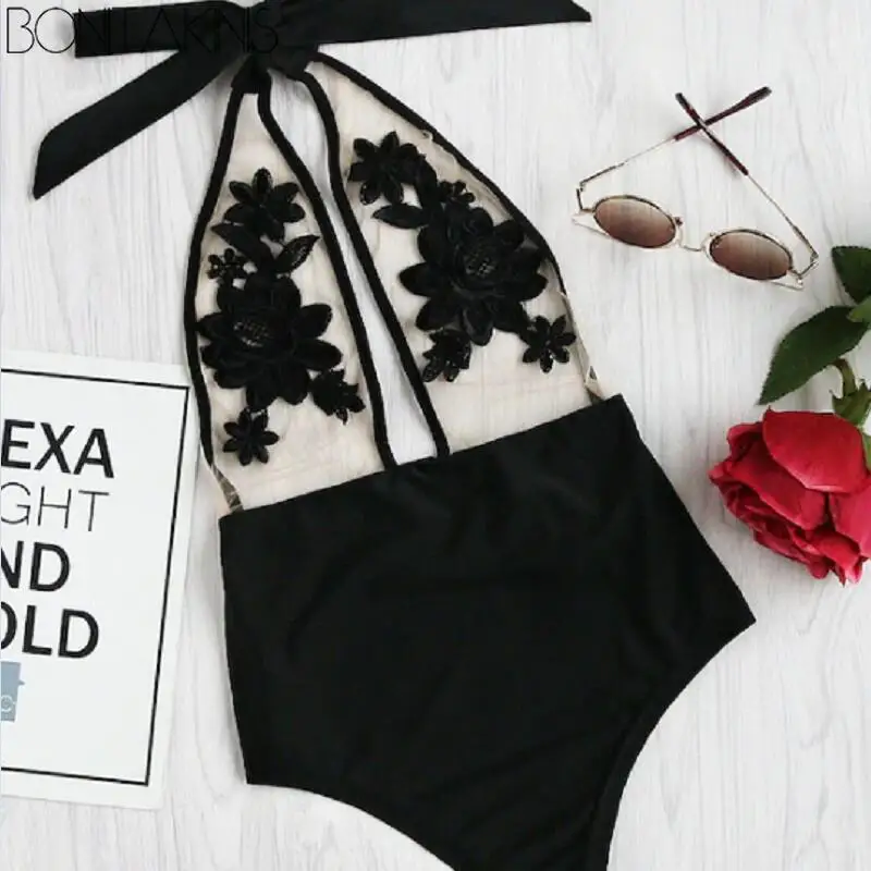 Bonitakinis цветочное кружево лоскутный купальник сексуальное прозрачное боди 2019