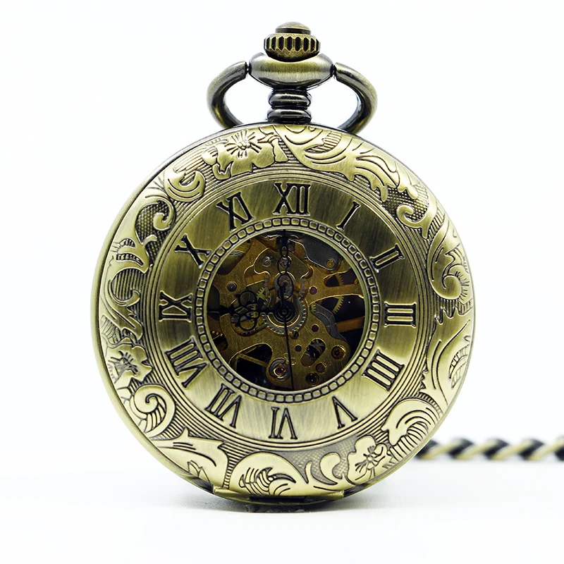 Antique Mysterious Symbol Hollow Dial Double Opening Mechanical Pocket Watch Retro Steampunk Men Fob Chain Watch Manual Clock