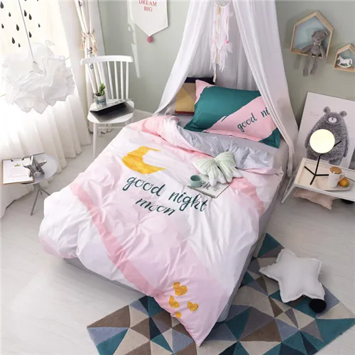moon good night Мультфильм Постельное белье хлопок зеленый пододеяльник набор 3 шт./компл. мальчики постельное белье одного предмета для постельное белье 2-15year студент лиса Комплект постельного белья - Цвет: moon good night
