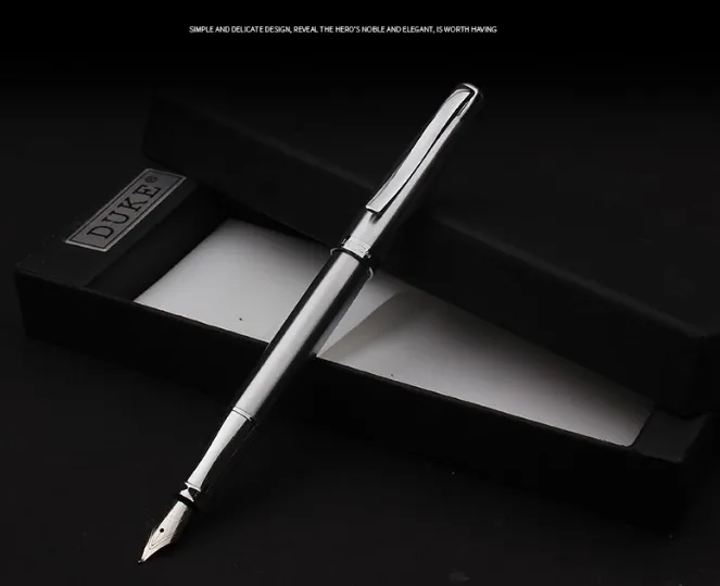 

Duke 209 Luxury Silver 0.8mm Curved Tip Calligraphy Pen Metal Steel Inking Pens with Original Gift Box Free Shipping