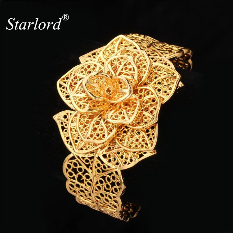 Бренд Starlord Цветочные браслеты манжеты для женщин трендовый золотой цвет большие