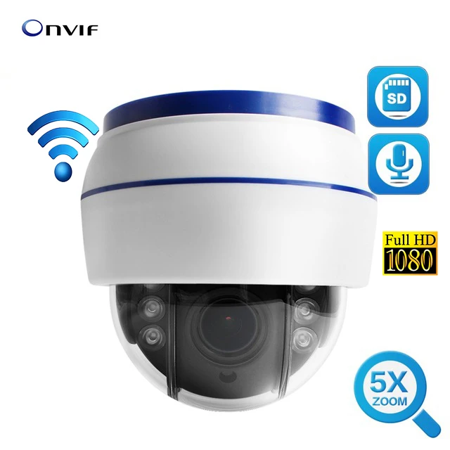 1080P 960P домашняя WiFi PTZ IP купольная камера 5x Zoom Беспроводная видеонаблюдения CCTV