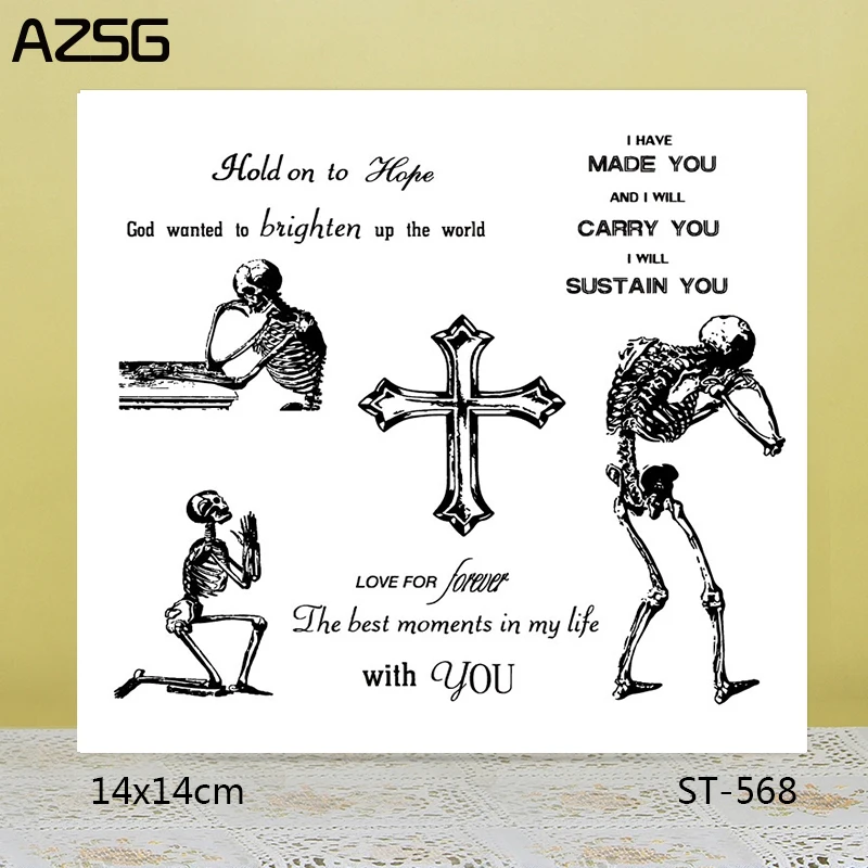 

AZSG Happy Halloween Skeleton Cross Clear Stamps/Seals For DIY Scrapbooking/Card Making/Album Decorative Silicone Stamp Crafts