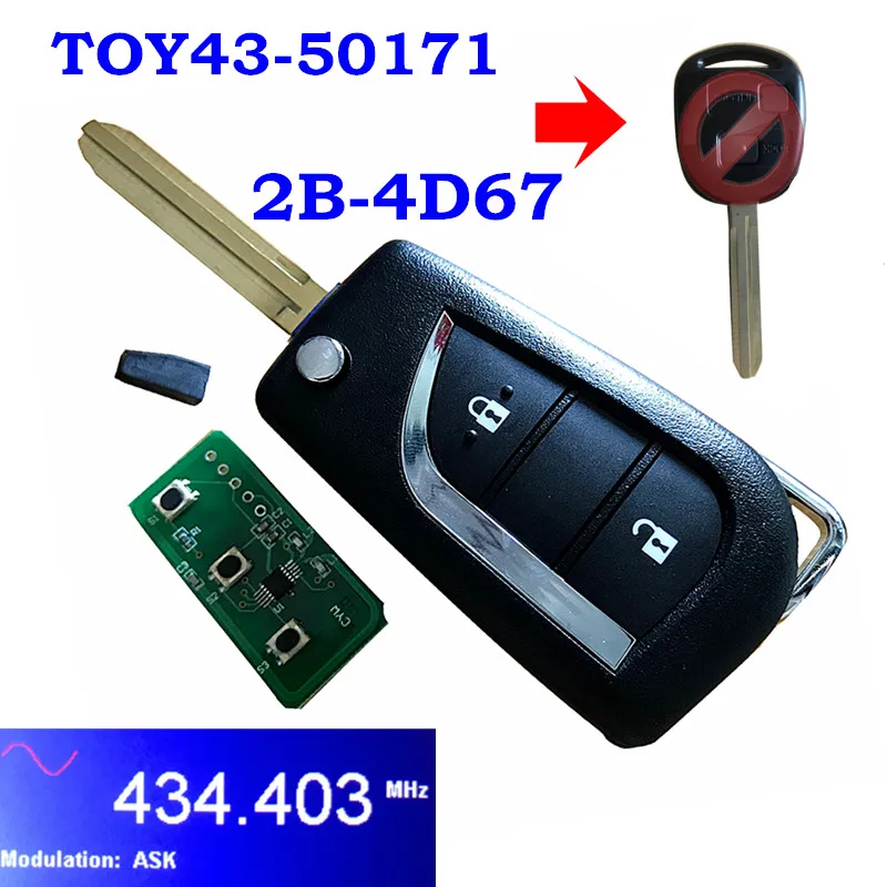 50171 Для Toyota Avensis Prado 120 RAV4 Kluger 2 кнопки обновлен флип дистанционный ключ-брелок от машины 433 МГц 304.2Mh 4D67 4C чип 50171 60030 60081 - Количество кнопок: 50171