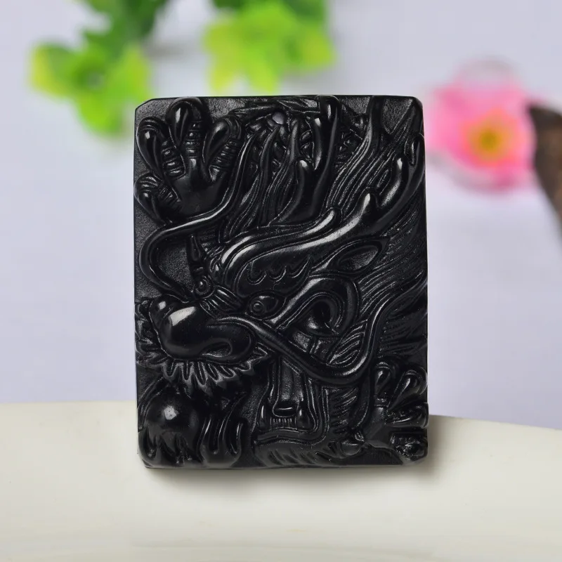 Ювелирные изделия из натурального обсидиана резная китайская муха дракон нефрит