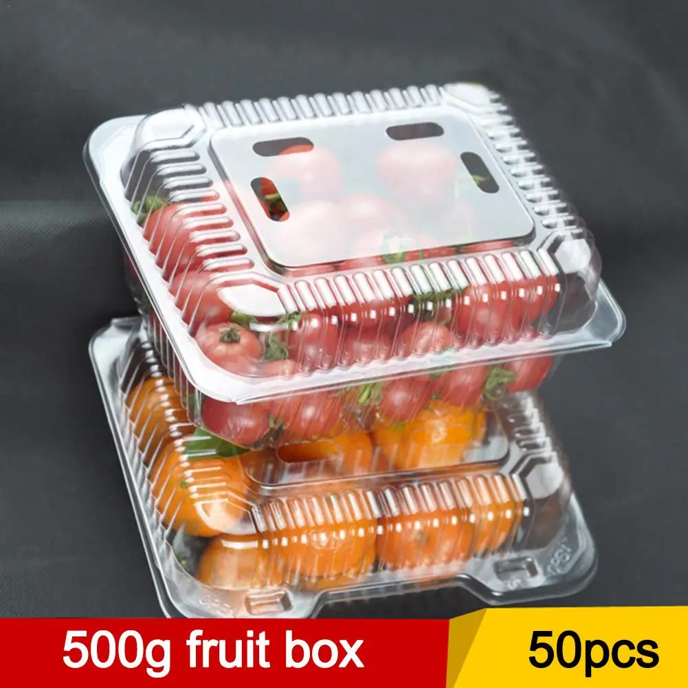 

50pcs Disposable Packing Box Fruit Box Square Clear Hinged Take-Out Plastic Breakfast Containers For Salad Sandwich Vegetable